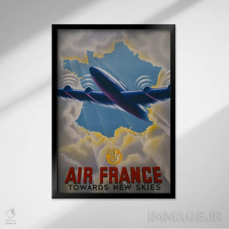 تابلو دکوراتیو ایر فرانس به سوی آسمان های نو اثر پرینت کالکشن - نمای قابدار مشکی