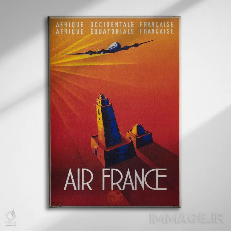 تابلو دکوراتیو ایر فرانس به آفریقا اثر پرینت کالکشن - نمای روبهرو روی دیوار