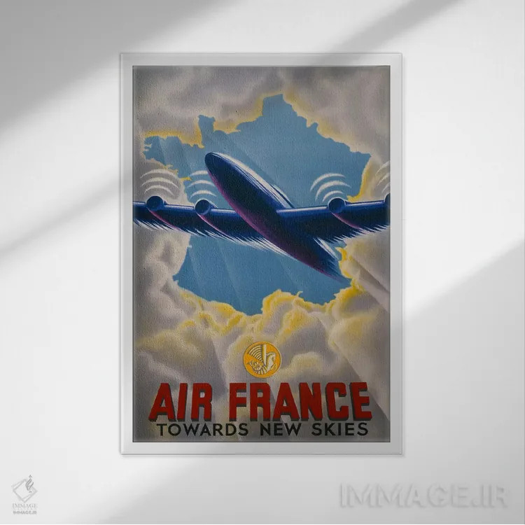 تابلو دکوراتیو ایر فرانس به سوی آسمان های نو اثر پرینت کالکشن - نمای قابدار سفید