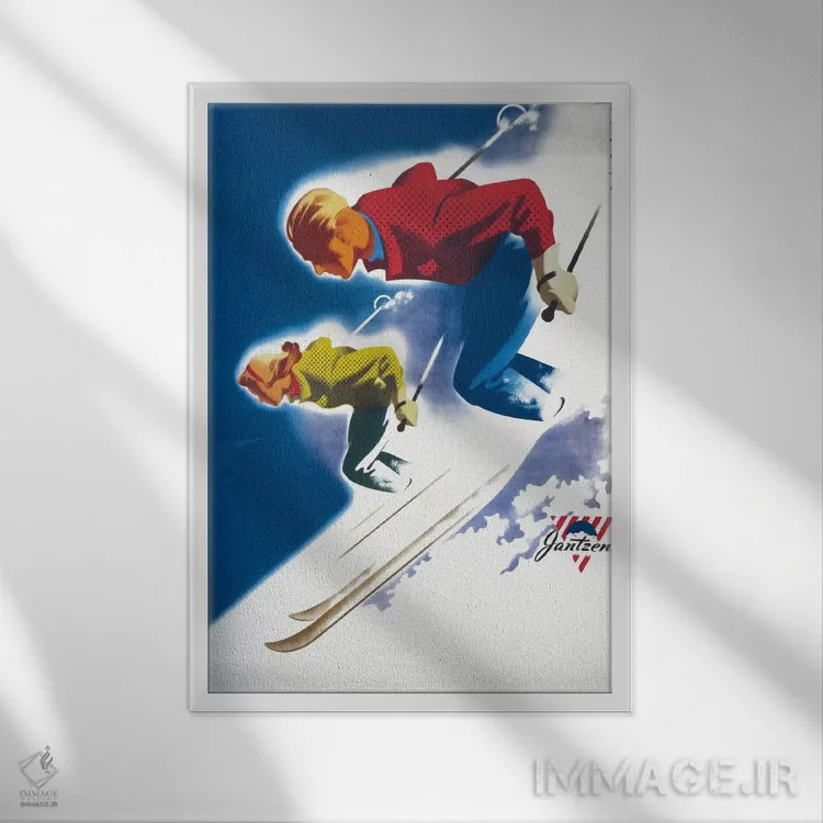 تابلو دکوراتیو جانتزن اثر بایندر مرد و زن، اسکی ۱۹۴۷ - نمای قابدار سفید