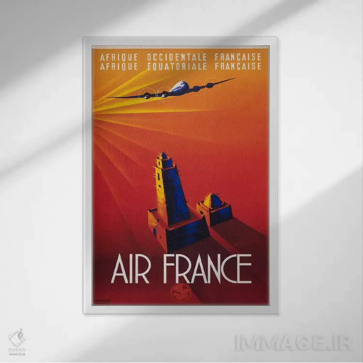 تابلو دکوراتیو ایر فرانس به آفریقا اثر پرینت کالکشن - نمای قابدار سفید