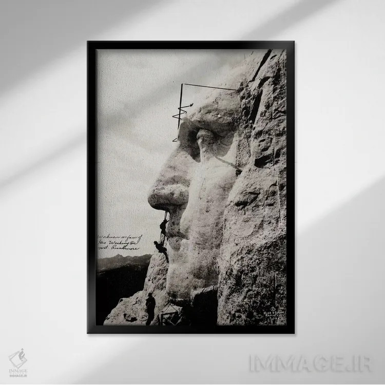 تابلو دکوراتیو کارگران روی چهره جورج واشنگتن اثر پرینت کالکشن - نمای قابدار مشکی