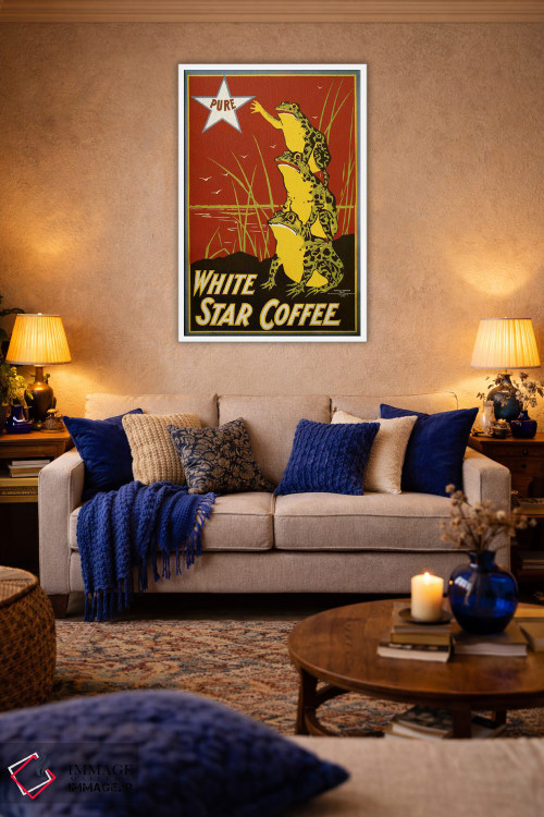 تابلو دکوراتیو قهوه ستاره سفید خالص، قورباغه ها اثر پرینت کالکشن - D3W