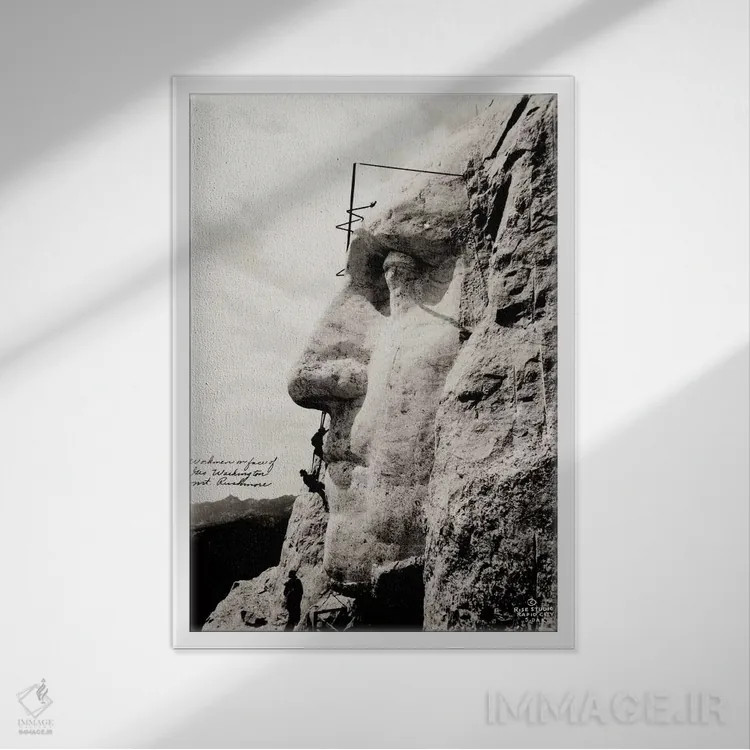 تابلو دکوراتیو کارگران روی چهره جورج واشنگتن اثر پرینت کالکشن - نمای قابدار سفید