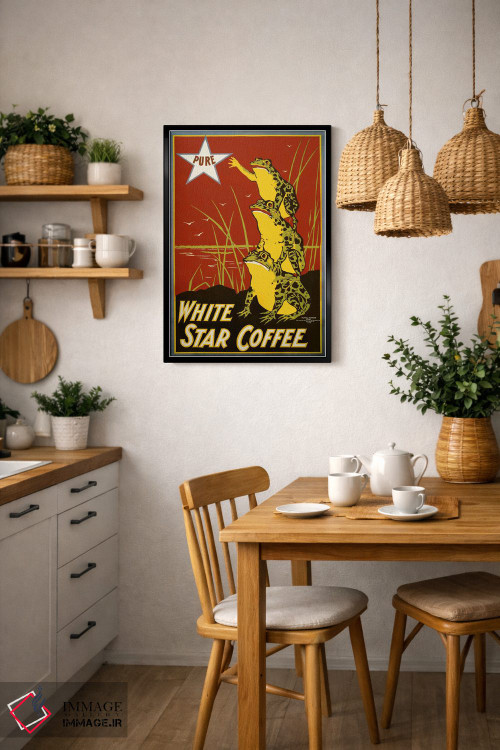 تابلو دکوراتیو قهوه ستاره سفید خالص، قورباغه ها اثر پرینت کالکشن - D6B