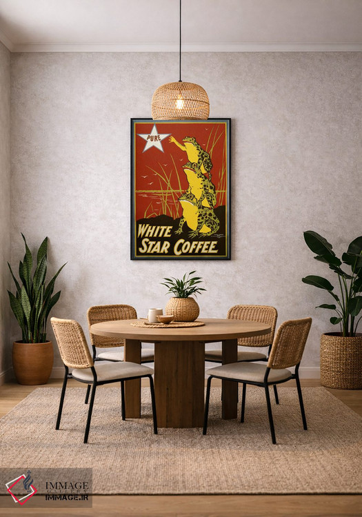 تابلو دکوراتیو قهوه ستاره سفید خالص، قورباغه ها اثر پرینت کالکشن - D5B