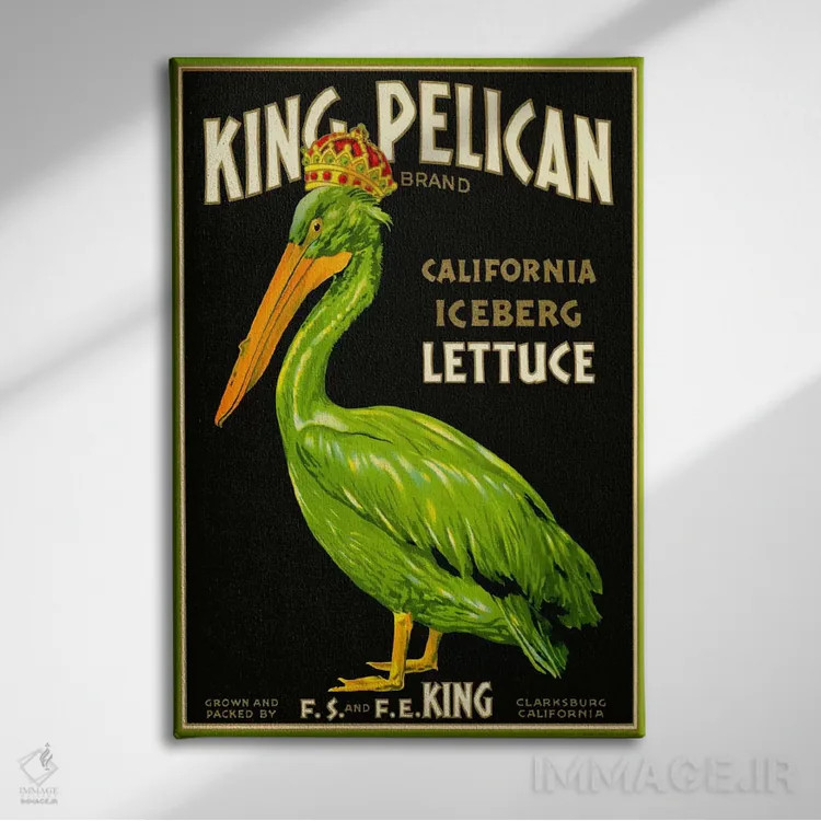 تابلو دکوراتیو کاهوی برند پادشاه پلیکان اثر پرینت کالکشن - نمای روبهرو روی دیوار