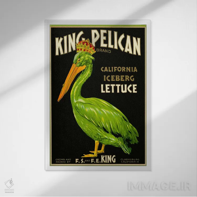 تابلو دکوراتیو کاهوی برند پادشاه پلیکان اثر پرینت کالکشن - نمای قابدار سفید