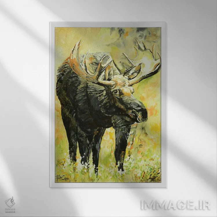 تابلو دکوراتیو گوزن آزاد اثر پاتریشیا کارول - نمای قابدار سفید