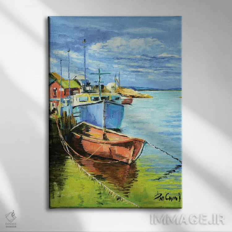 تابلو دکوراتیو قایق های ماهیگیری در اسکله اثر پاتریشیا کارول - نمای روبهرو روی دیوار