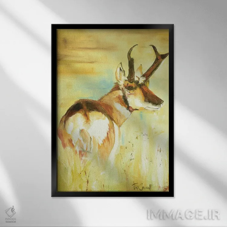 تابلو دکوراتیو گونگ گوزن اثر پاتریشیا کارول - نمای قابدار مشکی