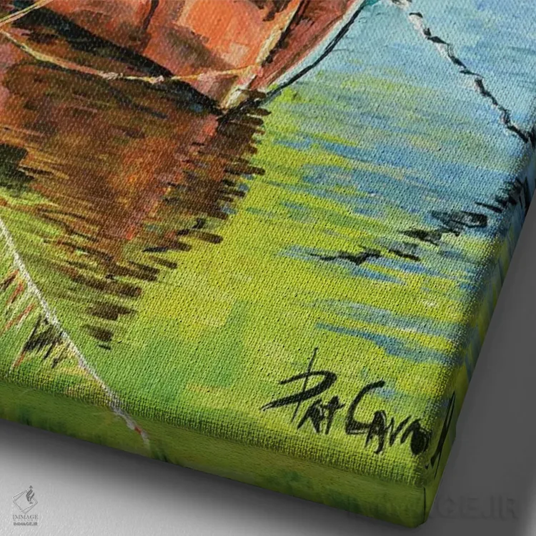 تابلو دکوراتیو قایق های ماهیگیری در اسکله اثر پاتریشیا کارول - نمای نزدیک بافت بوم