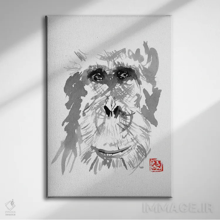 تابلو دکوراتیو اورانگوتان پیر اثر پشان - نمای روبهرو روی دیوار