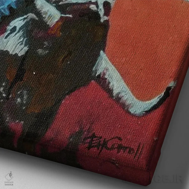 تابلو دکوراتیو سوار گاو اثر پاتریشیا کارول - نمای نزدیک بافت بوم