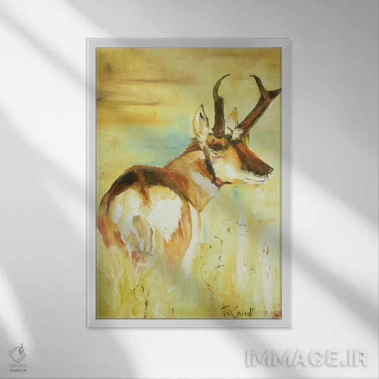 تابلو دکوراتیو گونگ گوزن اثر پاتریشیا کارول - نمای قابدار سفید