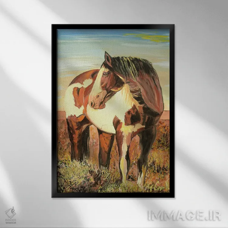 تابلو دکوراتیو اسب نقاشی شده اثر پاتریشیا کارول - نمای قابدار مشکی