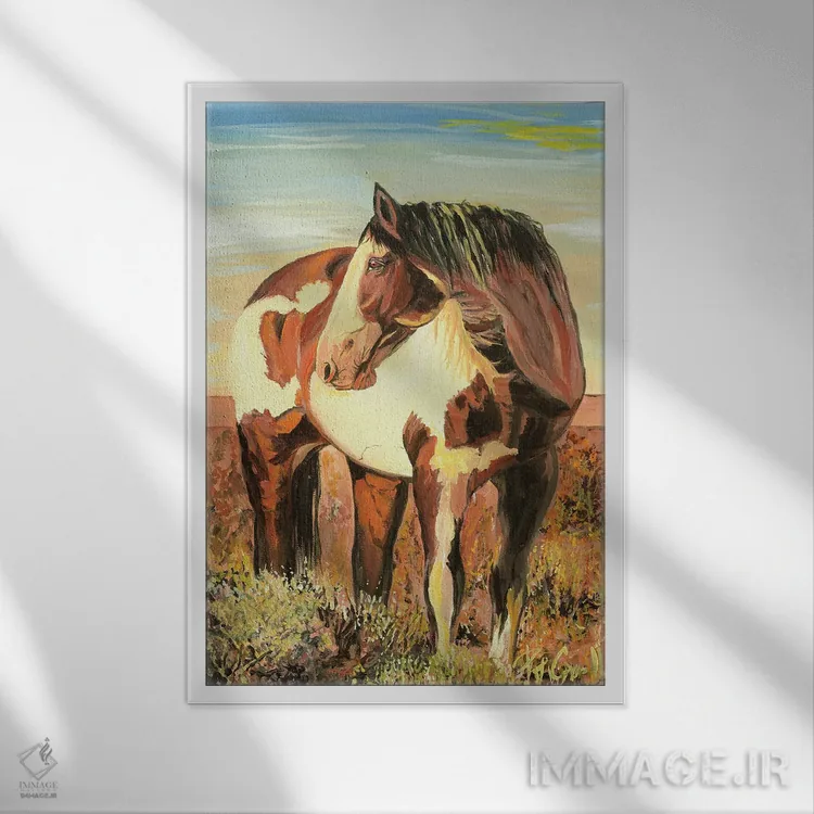 تابلو دکوراتیو اسب نقاشی شده اثر پاتریشیا کارول - نمای قابدار سفید