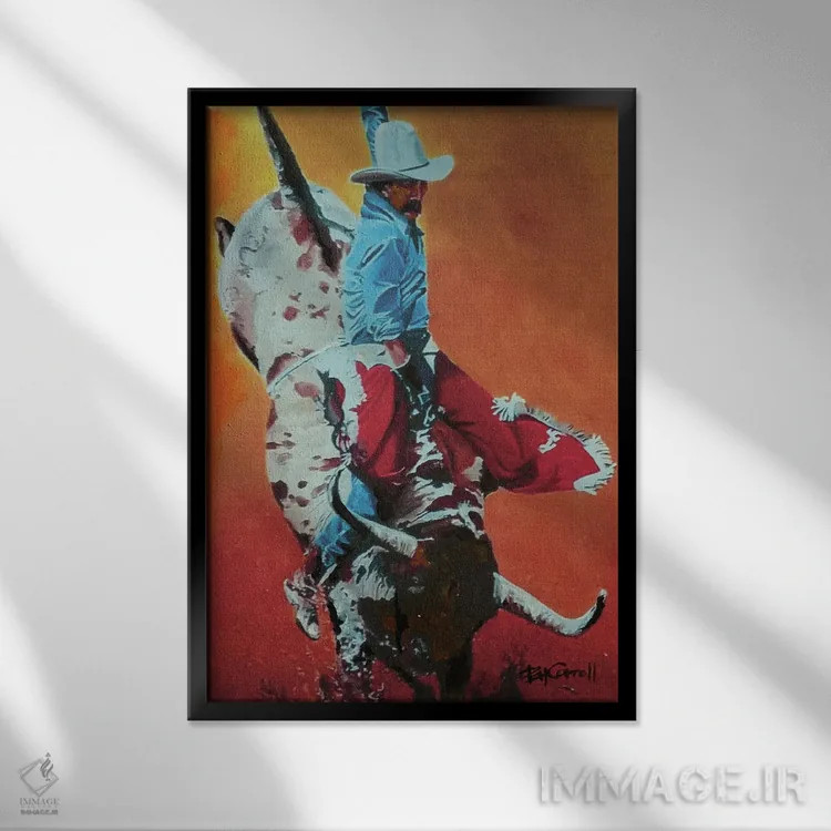 تابلو دکوراتیو سوار گاو اثر پاتریشیا کارول - نمای قابدار مشکی