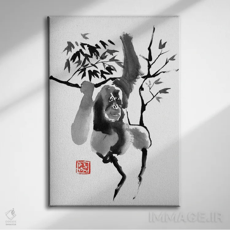 تابلو دکوراتیو اورانگوتان روی درخت اثر پشان - نمای روبهرو روی دیوار