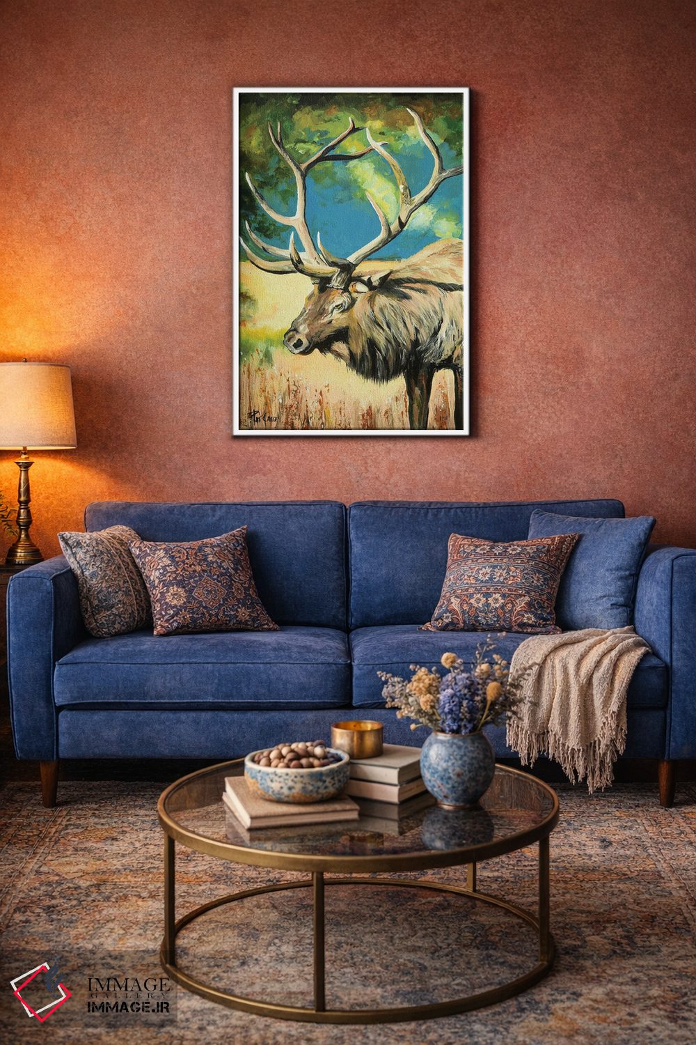 تابلو دکوراتیو گوزن شمالی هنگام غروب اثر پاتریشیا کارول - D3W