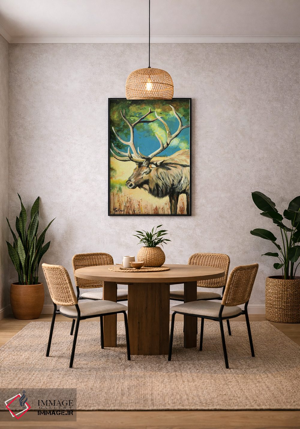 تابلو دکوراتیو گوزن شمالی هنگام غروب اثر پاتریشیا کارول - D5B