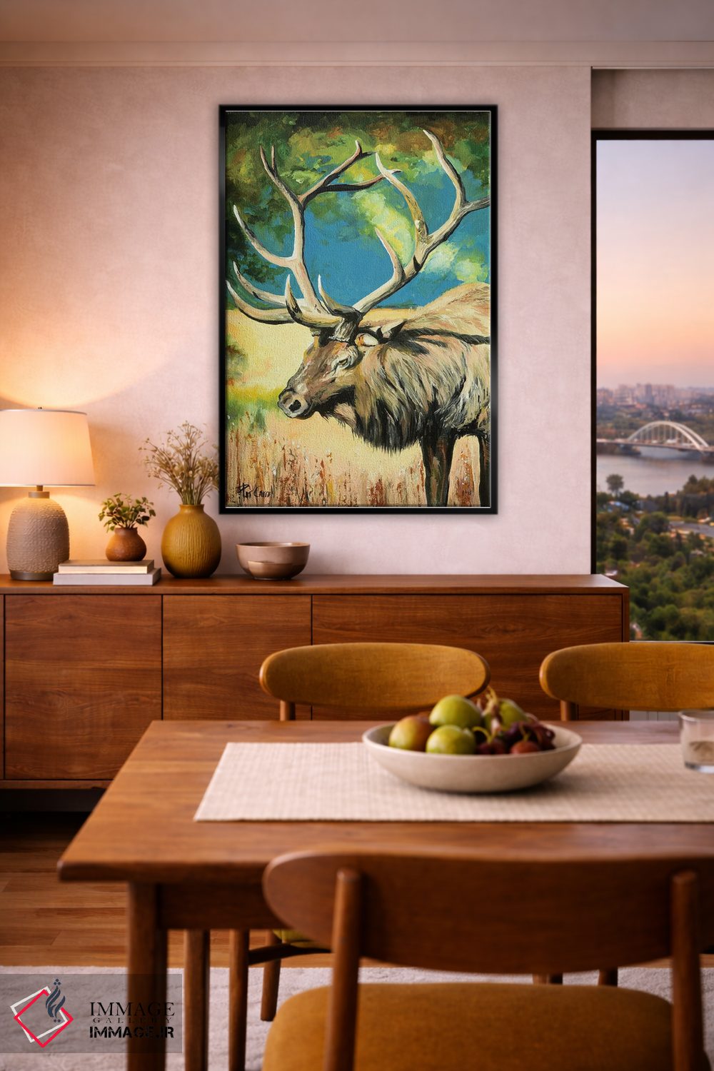 تابلو دکوراتیو گوزن شمالی هنگام غروب اثر پاتریشیا کارول - D6B