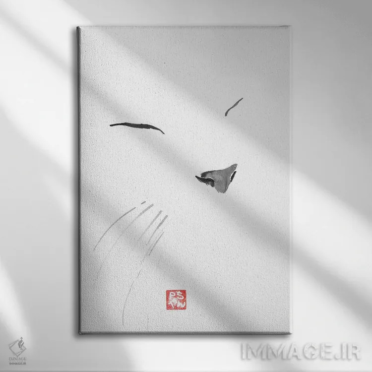 تابلو مینیمال سفید اثر پشان - نمای روبهرو روی دیوار