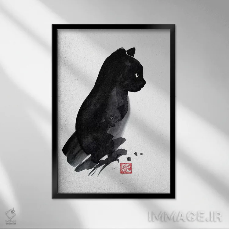 تابلو مینیمال گربه کوچک اثر پشان - نمای قابدار مشکی