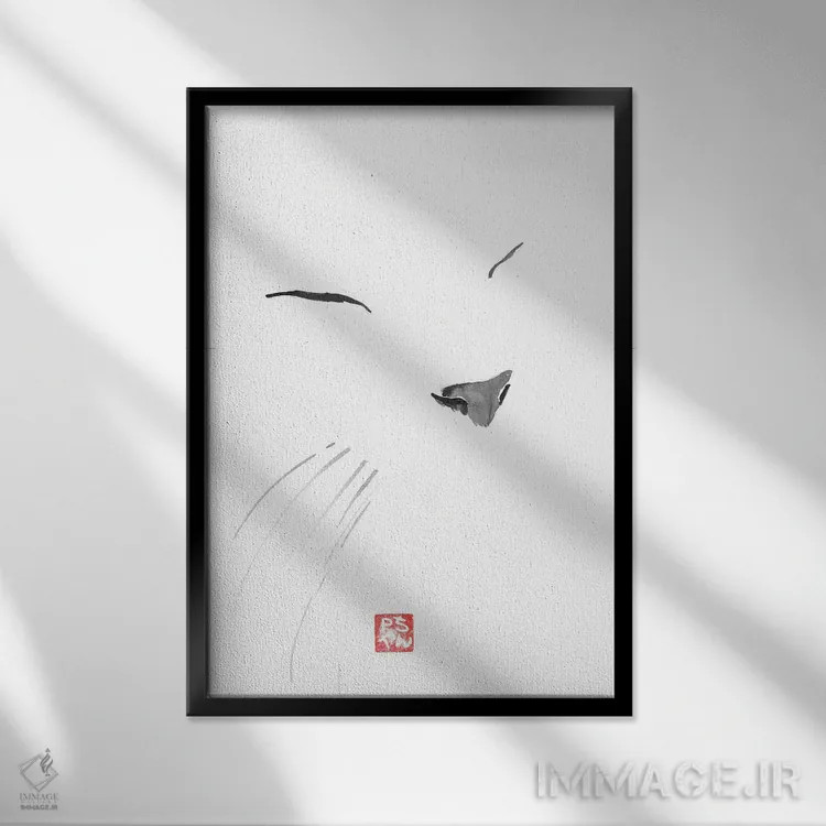 تابلو مینیمال سفید اثر پشان - نمای قابدار مشکی