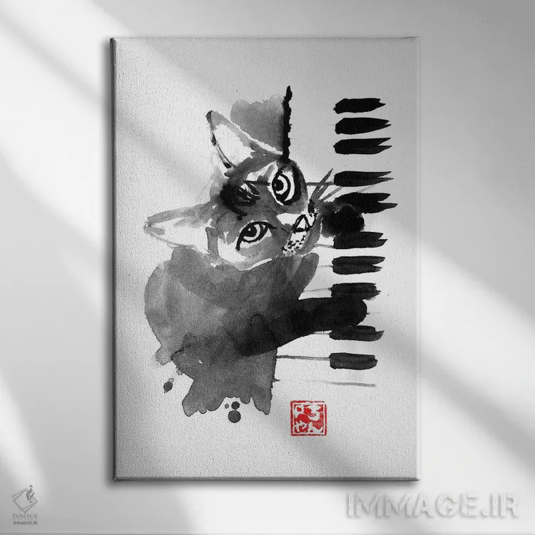 تابلو دکوراتیو گربه پیانیست اثر پشان - نمای روبهرو روی دیوار