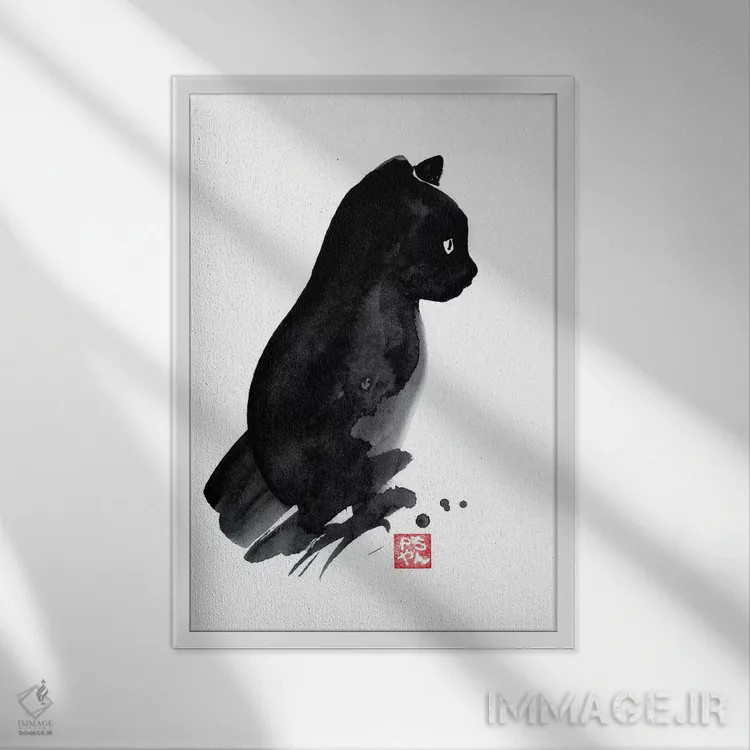 تابلو مینیمال گربه کوچک اثر پشان - نمای قابدار سفید