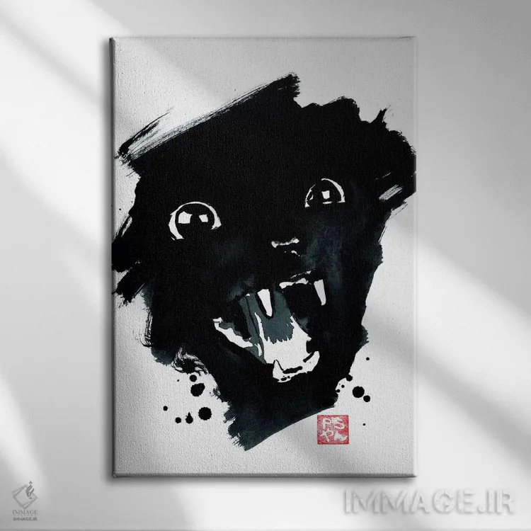 تابلو مینیمال گربه فریادزن اثر پشان - نمای روبهرو روی دیوار