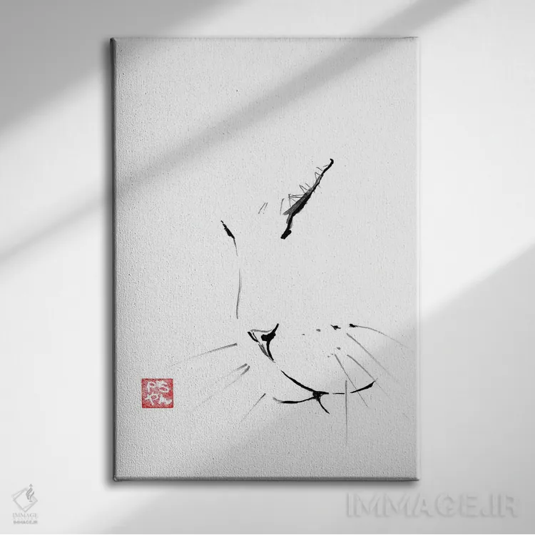 تابلو مینیمال گربه نرم و لطیف اثر پشان - نمای روبهرو روی دیوار