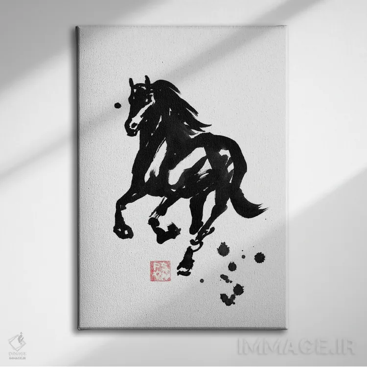 تابلو دکوراتیو اسب نر اثر پشان - نمای روبهرو روی دیوار
