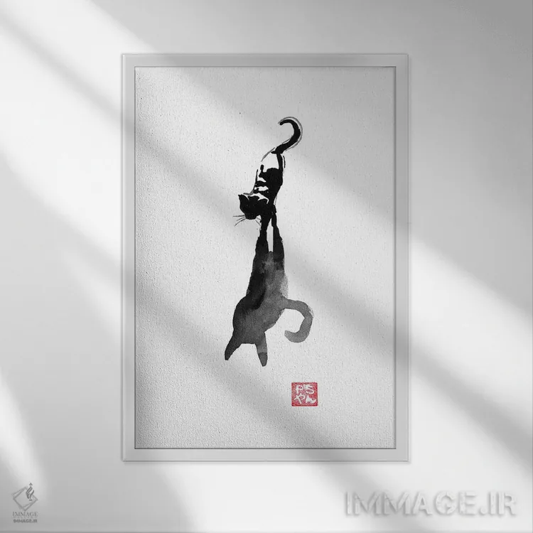 تابلو دکوراتیو سایه گربه اثر پشان - نمای قابدار سفید