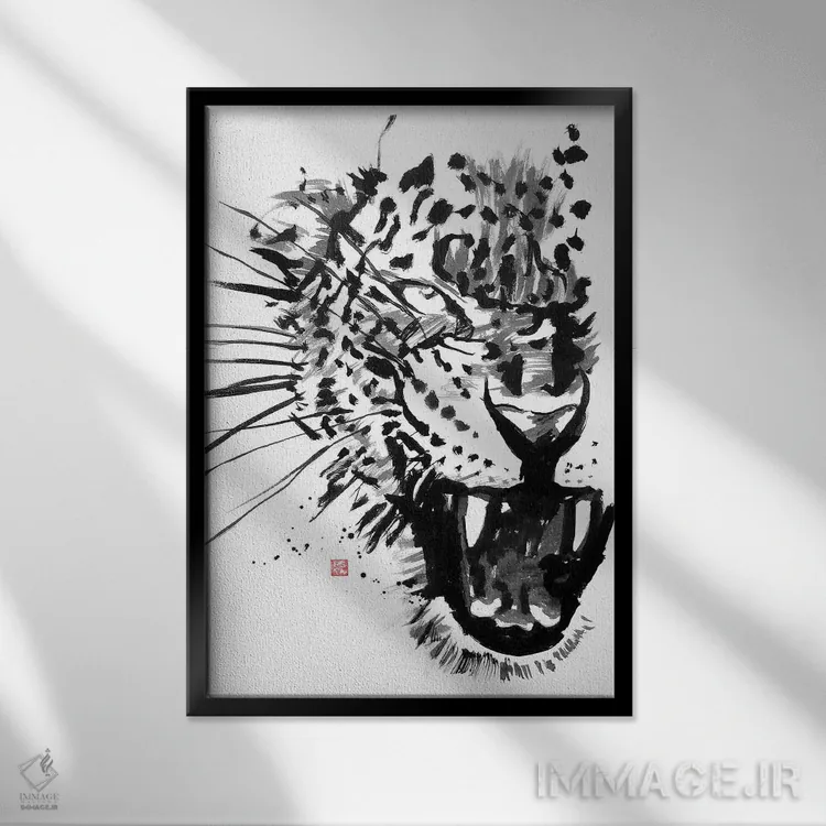 تابلو دکوراتیو ببر اثر پشان - نمای قابدار مشکی