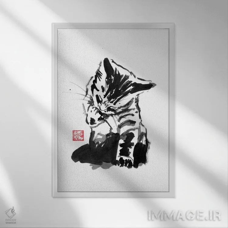 تابلو دکوراتیو شستن اثر پشان - نمای قابدار سفید