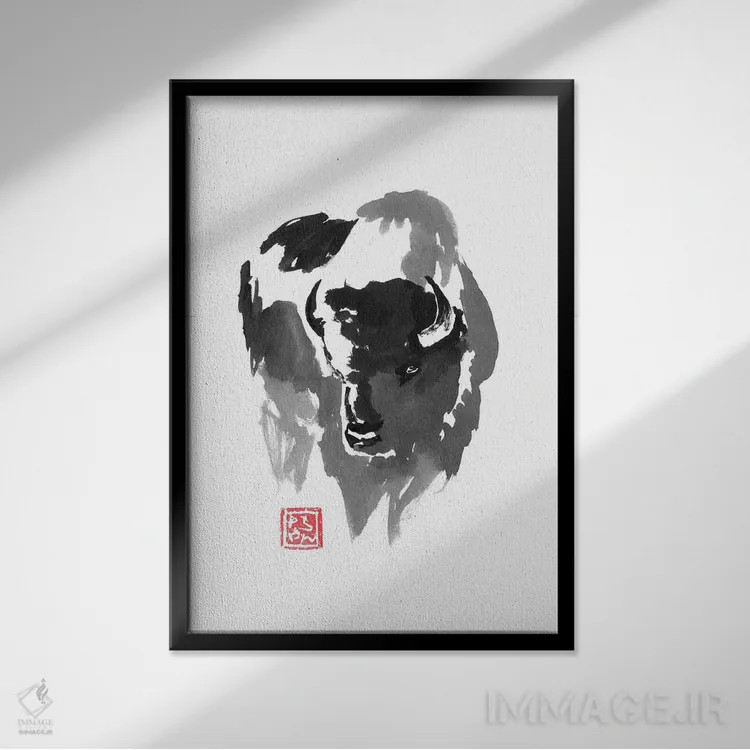 تابلو دکوراتیو بوفلو اثر پشان - نمای قابدار مشکی