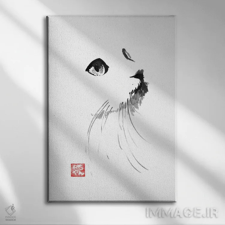 تابلو مینیمال گربه سفیدپوش اثر پشان - نمای روبهرو روی دیوار