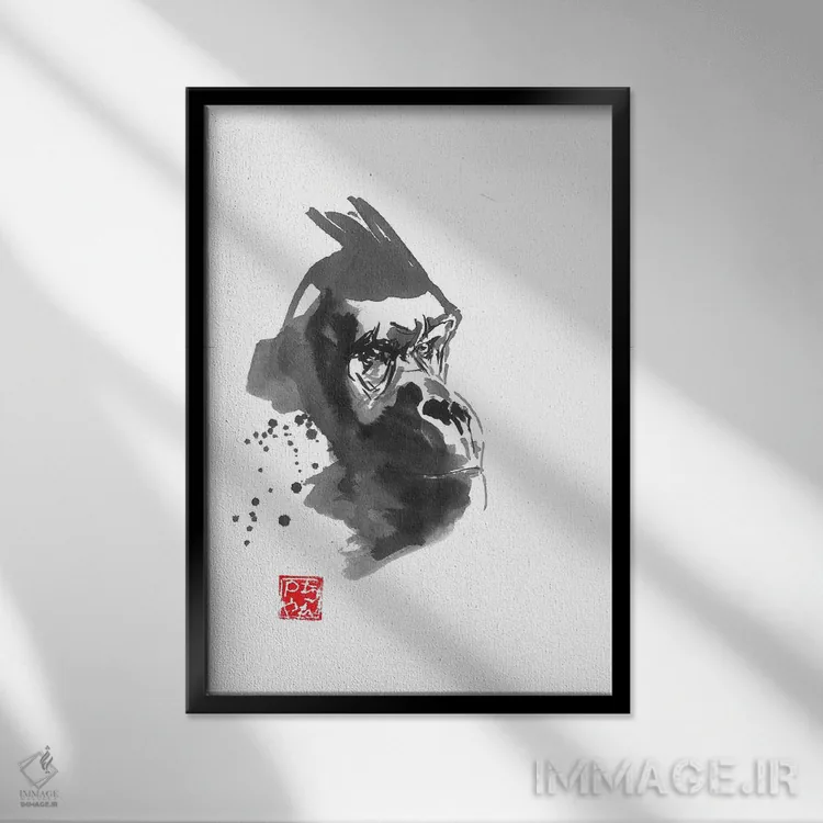 تابلو دکوراتیو افکار گوریل اثر پشان - نمای قابدار مشکی