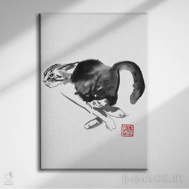 تابلو دکوراتیو گربه در حال دویدن اثر پشان - نمای روبهرو روی دیوار