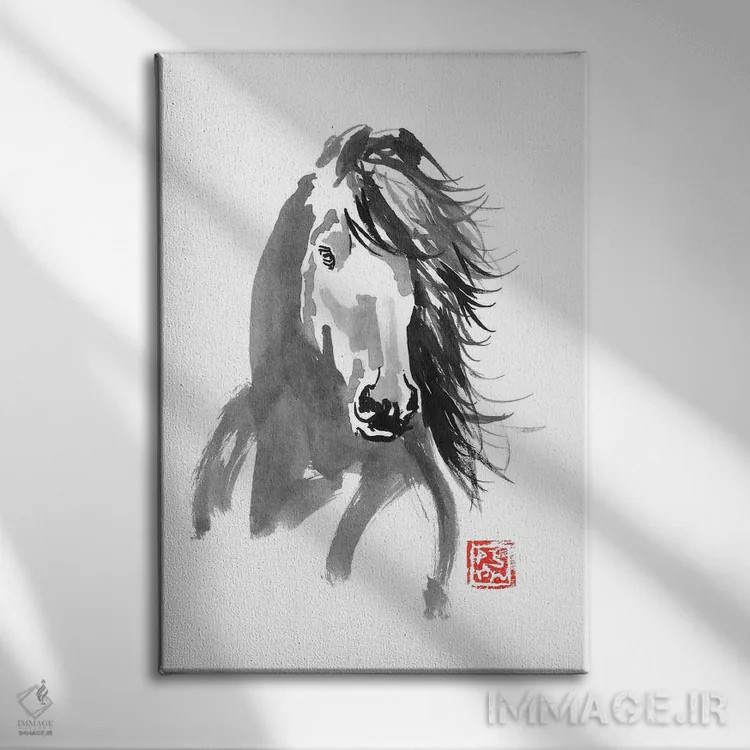 تابلو دکوراتیو اسب در باد اثر پشان - نمای روبهرو روی دیوار
