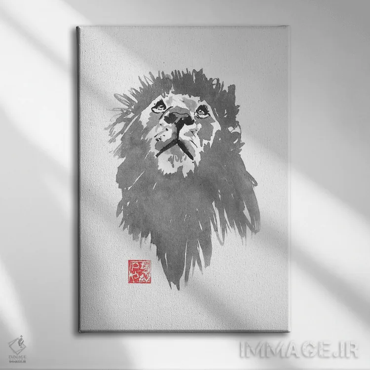 تابلو دکوراتیو شکار شیر اثر پشان - نمای روبهرو روی دیوار