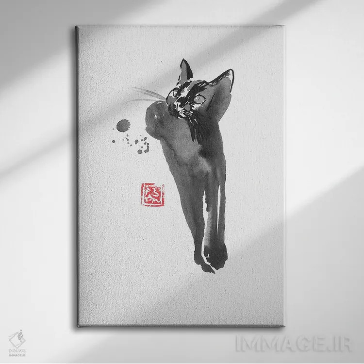 تابلو دکوراتیو گربه آرام اثر پشان - نمای روبهرو روی دیوار