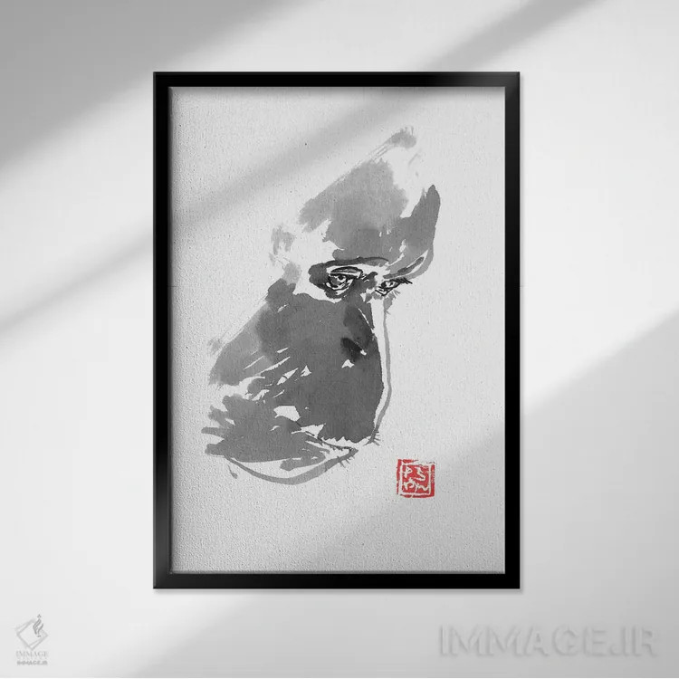 تابلو دکوراتیو اورانگوتان غمگین اثر پشان - نمای قابدار مشکی