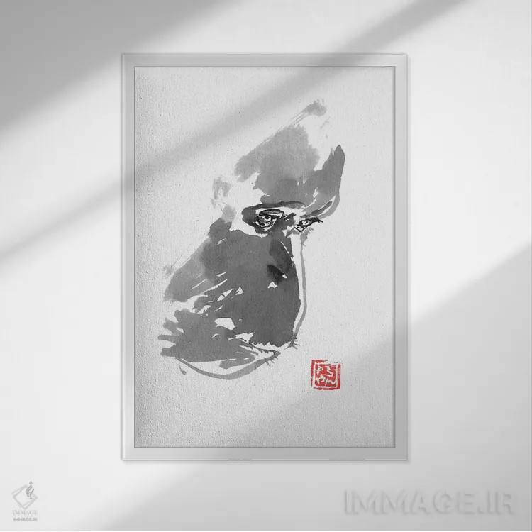 تابلو دکوراتیو اورانگوتان غمگین اثر پشان - نمای قابدار سفید