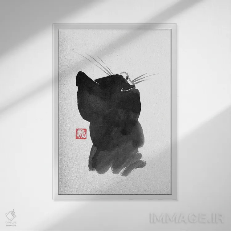 تابلو مینیمال پشت گربه ۱ اثر پشان - نمای قابدار سفید