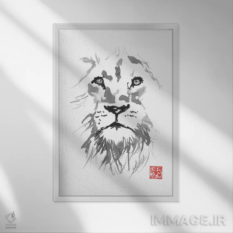 تابلو دکوراتیو شیر سفید اثر پشان - نمای قابدار سفید