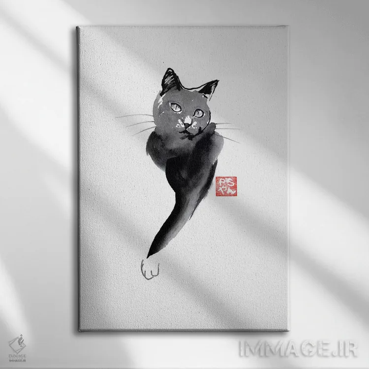 تابلو دکوراتیو خط گربه ای اثر پشان - نمای روبهرو روی دیوار