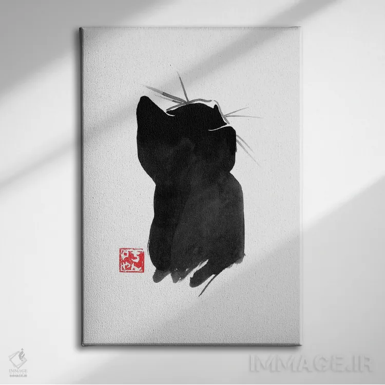 تابلو مینیمال پشت گربه ۲ اثر پشان - نمای روبهرو روی دیوار